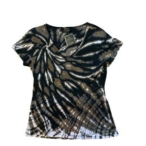 Tryst Black and Brown Tie-Dye V-Neck